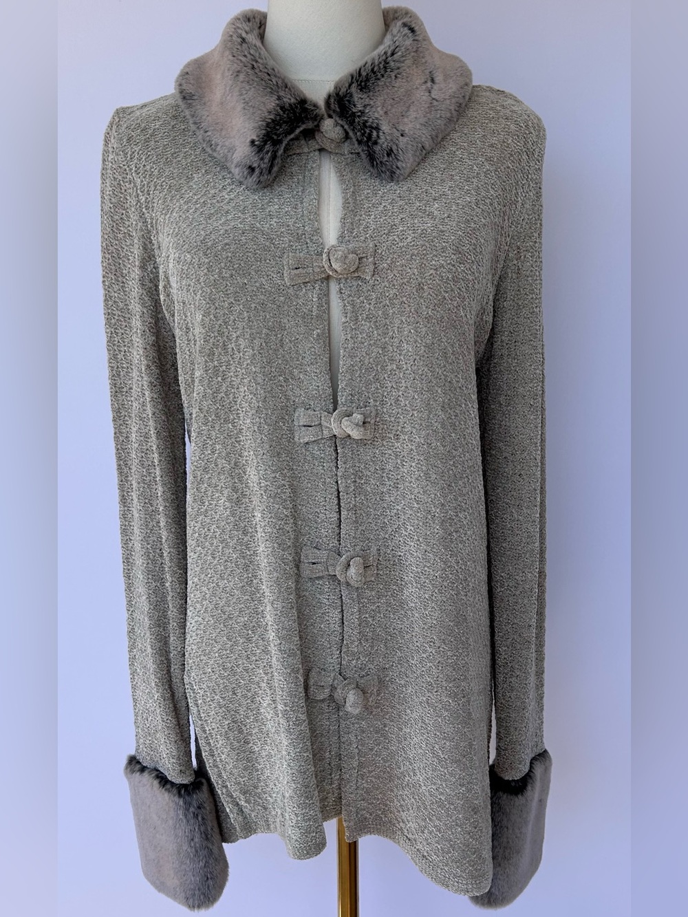 April Cornell Women’s Cardigan with Faux Fur Collar & Cuffs Heather Grey Small